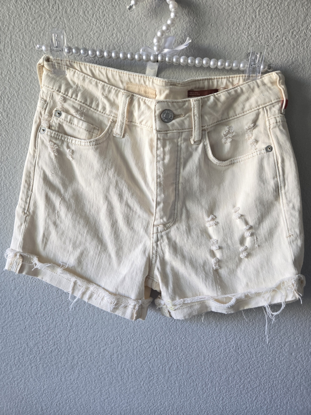 Pilcro Cream Distressed Denim Shorts Size  26